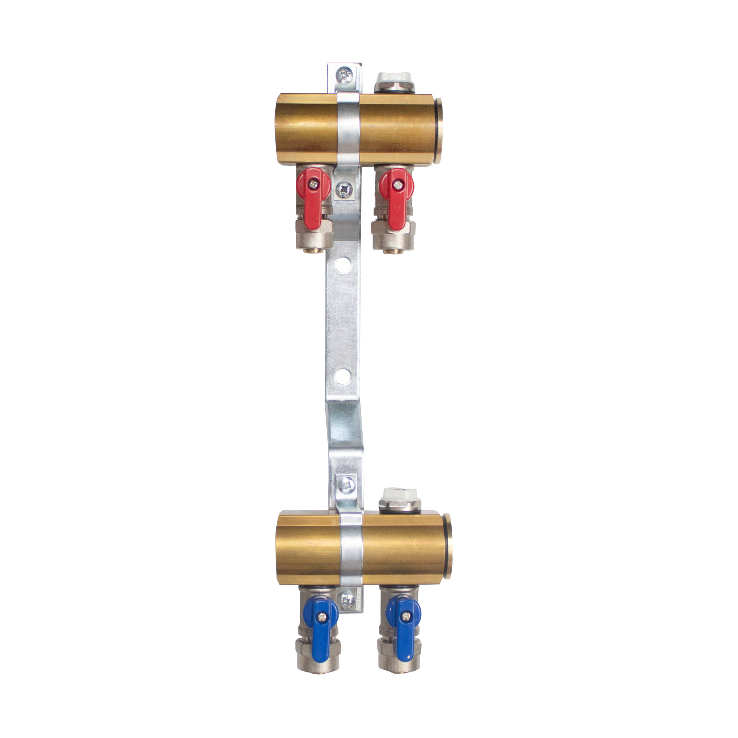 Rozdzielacz C.O. mosiężny z zaworkami PEX 16 i odpowietrznikiem na kluczyk 2 obwody