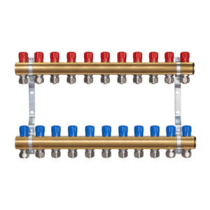 Rozdzielacz do C.O. mosiężny z zaworami i złączkami na rurę 20 -  11 obwodów
