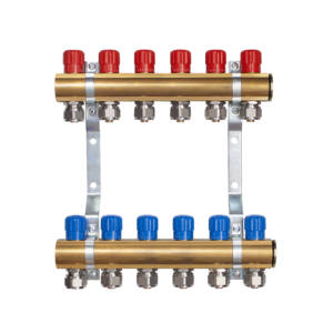Rozdzielacz do C.O. mosiężny z zaworami i złączkami na rurę 20 -  06 obwodów