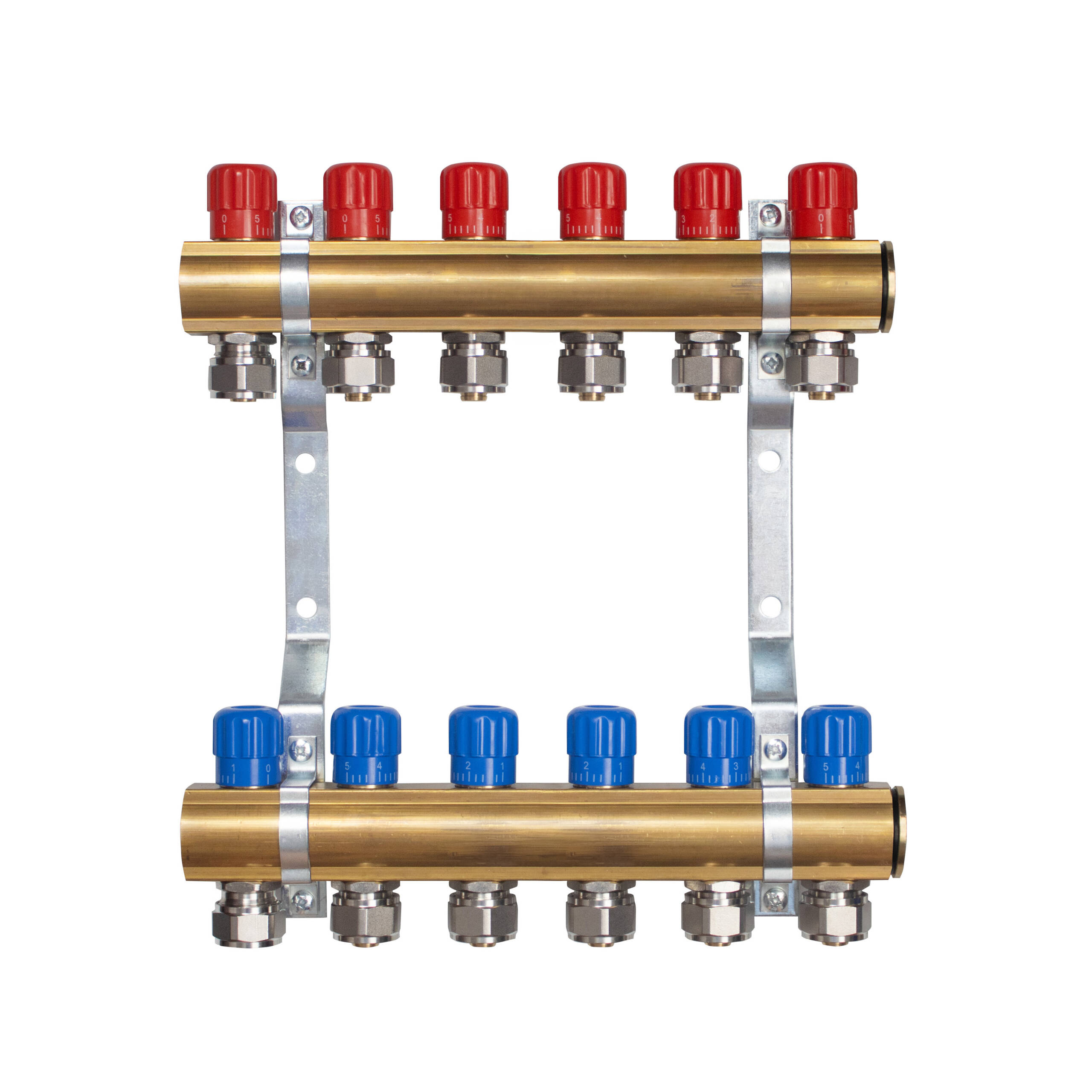 Rozdzielacz do C.O. mosiężny z zaworami i złączkami na rurę 20 -  06 obwodów