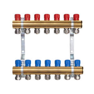 Rozdzielacz do C.O. mosiężny z zaworami i złączkami na rurę 20 -  07 obwodów