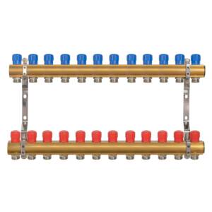 Rozdzielacz do C.O. mosiężny z zaworami 12 sekcji centralnego ogrzewania