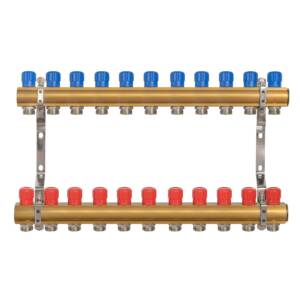 Rozdzielacz do C.O. mosiężny z zaworami 11 sekcji centralnego ogrzewania