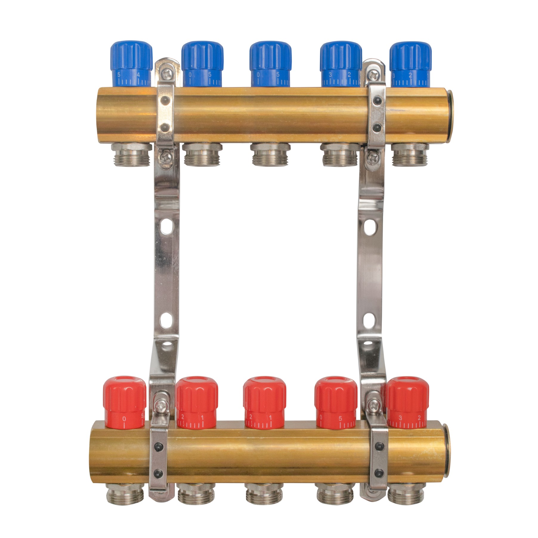 Rozdzielacz do C.O. mosiężny z zaworami  5 sekcji centralnego ogrzewania