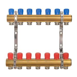 Rozdzielacz do C.O. mosiężny z zaworami  7 sekcji centralnego ogrzewania