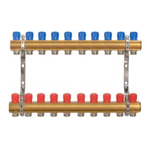 Rozdzielacz do C.O. mosiężny z zaworami 10 sekcji centralnego ogrzewania