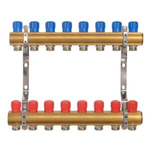 Rozdzielacz do C.O. mosiężny z zaworami  8 sekcji centralnego ogrzewania