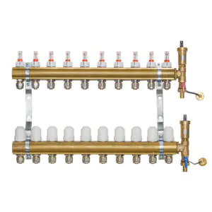 Rozdzielacz do podłogówki 10 obwodów z odpowietrznikiem Afriso i złączkami na rurę 16 x 2.0
